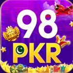 Colorful 98PKR gaming app banner showing mobile gameplay, rewards, and gaming categorie
